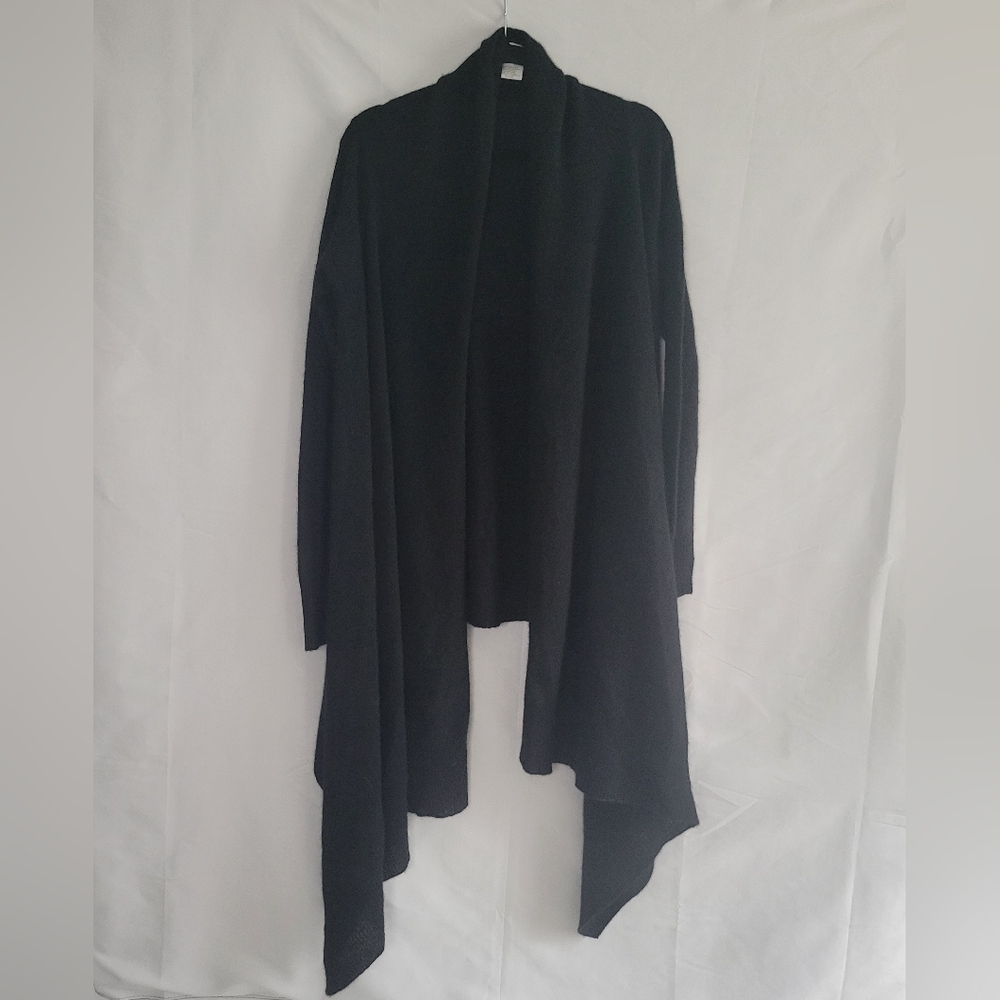 White + Warren Black Draped Open-Front Sweater